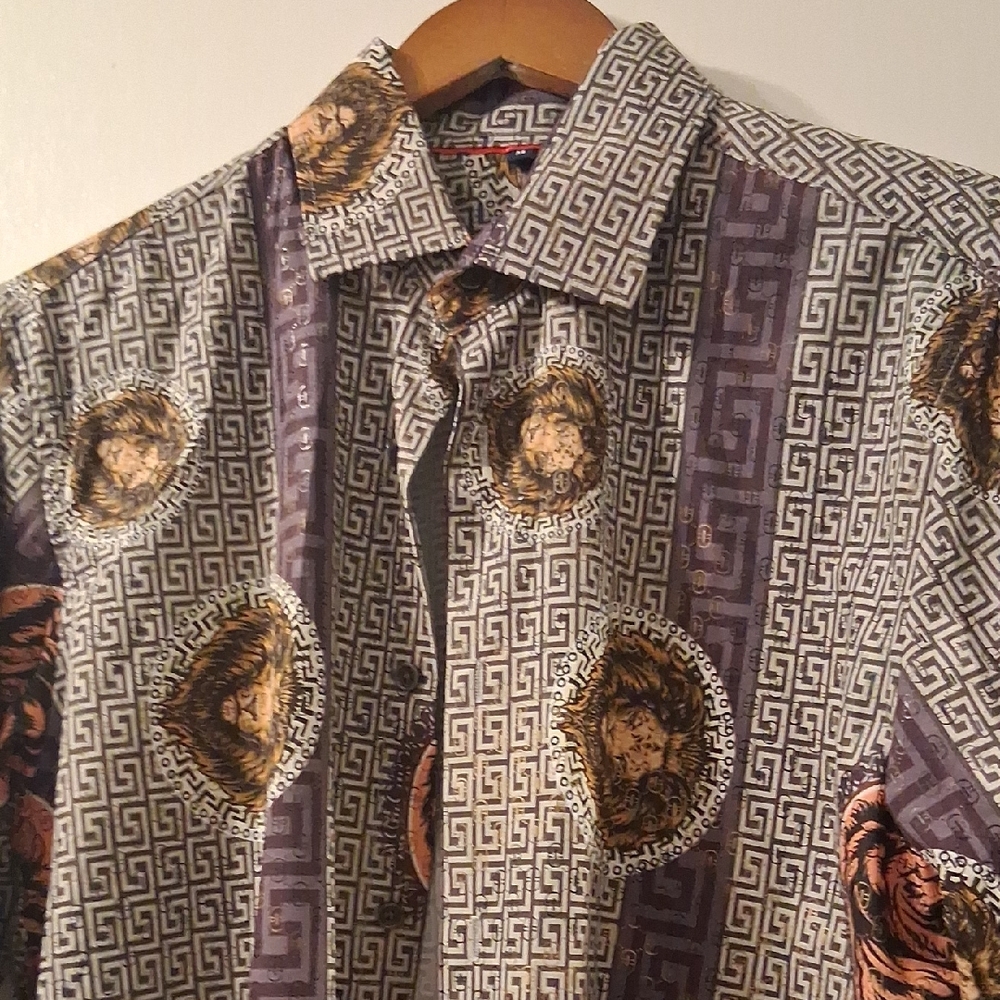 Men's Geometric Pattern Shirt - Black, Brown, and Gray